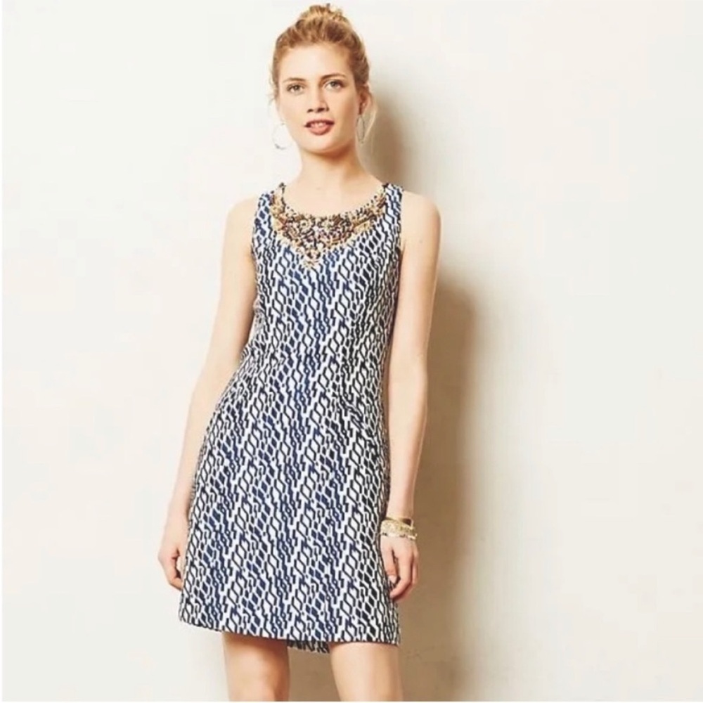 Anthropology Moulinette Soeurs Blue and White  Dress